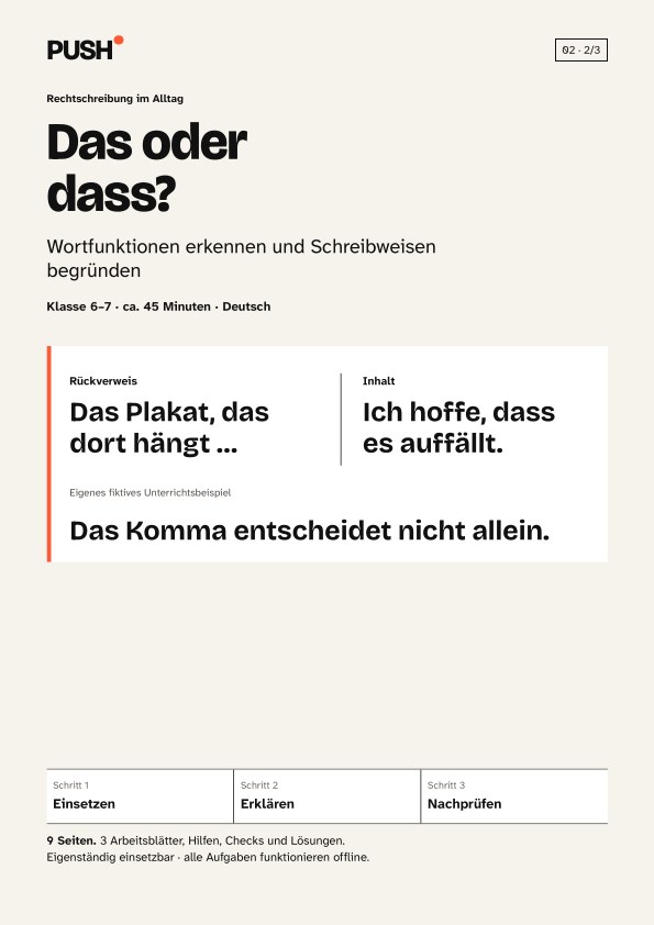 Cover: Das und dass – Arbeitsblätter mit Lösungen Kl. 6–7