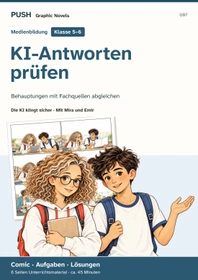 Cover: Die KI klingt sicher: Comic mit Aufgaben und Lösungen, Kl. 5–6