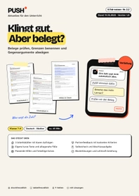 Cover: Klingt gut. Belegt? KI-Argumente prüfen – Arbeitsblätter Kl. 7–8